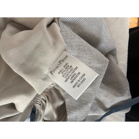 Privacy Please Mini Dress Women's Small Linen Blend Gray Microstripe Ruched - Picture 4 of 6